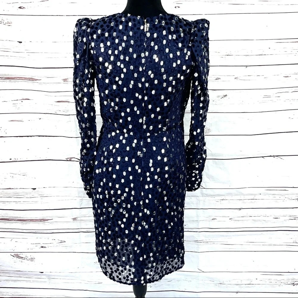 Kate Spade New‎ York Women's Velvet Dress Celestial Blue Scatter Dot Size 6